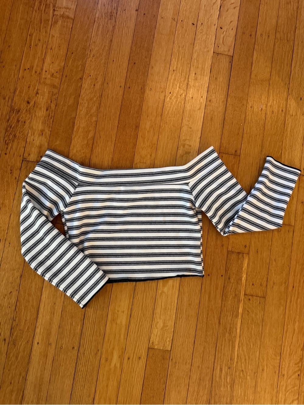 Zara Black & White Striped Off-the-Shoulder Crop Top